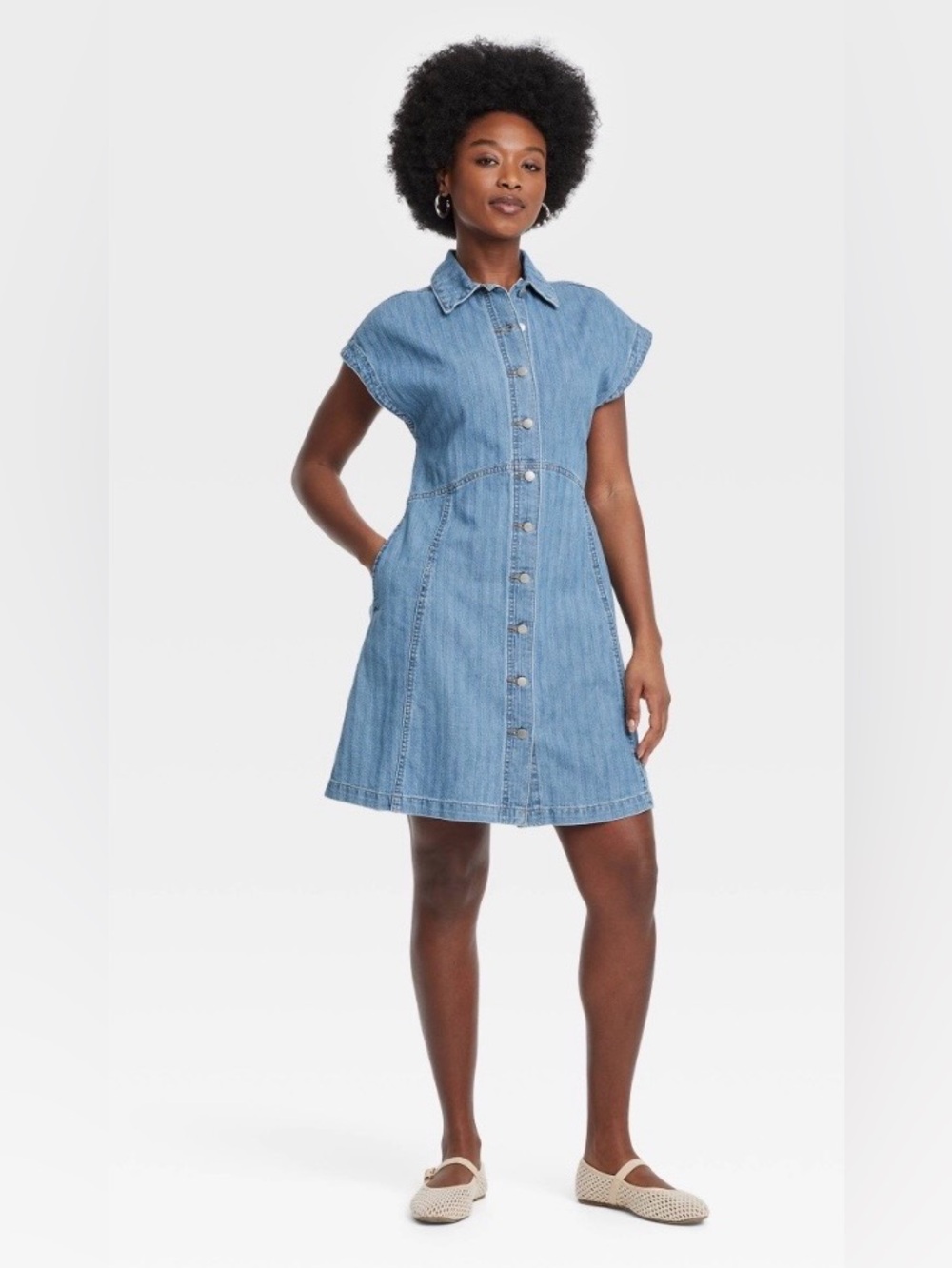 Universal Thread Light Blue Denim Button-Front Mini Dress